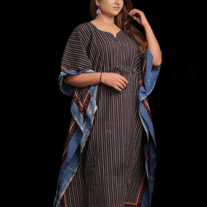 Natural dying hand block printed free size kaftan-indigo colour