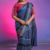 Natural dying hand block printed indigo modal silk Ajrakh saree - Image 3