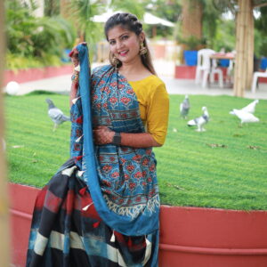 Organic dye multi colored modal silk ajrakh saree