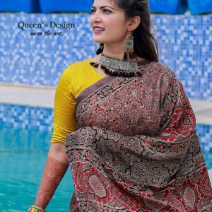 Natural dying hand block printed modal silk saree