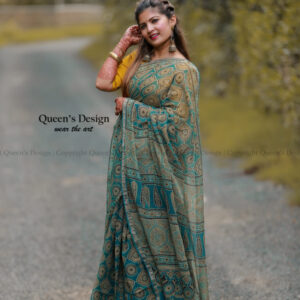 Hand block printed ajrakh kota doria saree