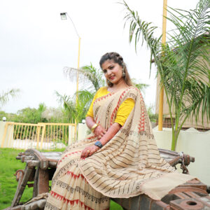 White color Pure hand woven ajrakh kota doriya saree