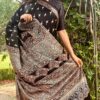 natural dying hand block printed bird motifs modal silk ajrakh saree - Image 3