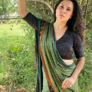 natural dying hand block printed modal silk ajrakh saree