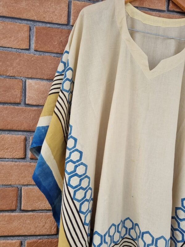Organic dyed hand block printed kaftan - indigo color - Image 2