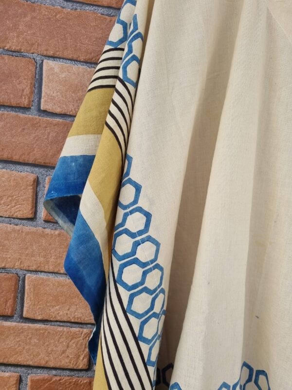 Organic dyed hand block printed kaftan - indigo color - Image 3