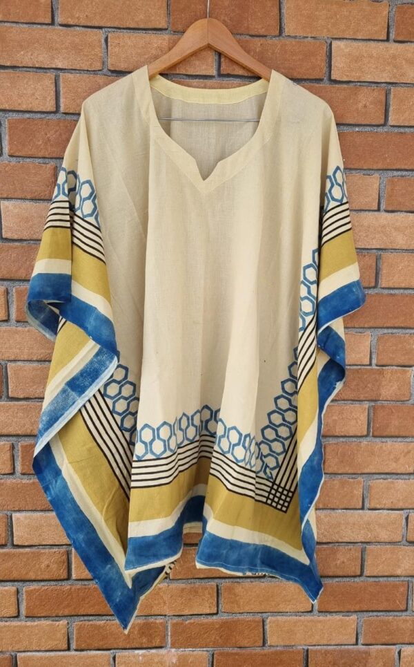 Organic dyed hand block printed kaftan - indigo color
