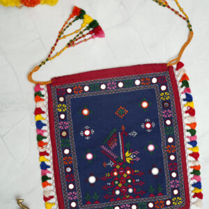 Hand worked kala cotton potli bag - Blue