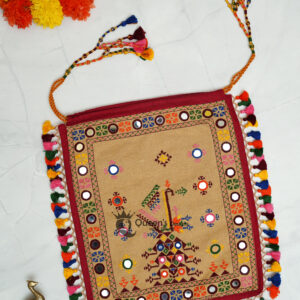 Hand worked kala cotton potli bag - Brown