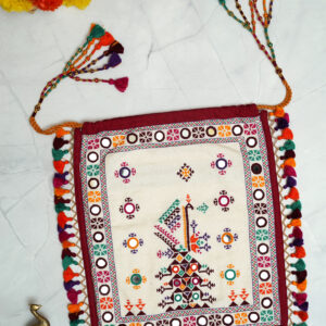 Hand worked kala cotton potli bag - Ivory White