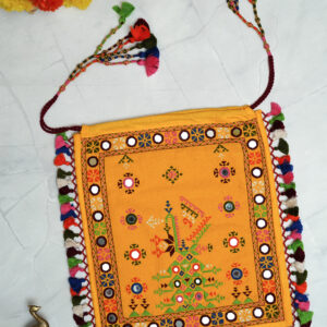 Hand worked kala cotton potli bag - Yellow