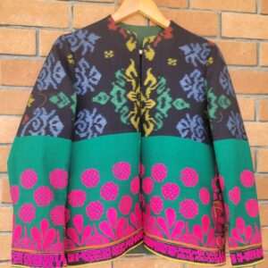 Stylish handwoven ikat with a vintage hand worked jacket for women